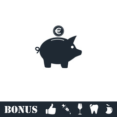 Pig Money Box icon flat