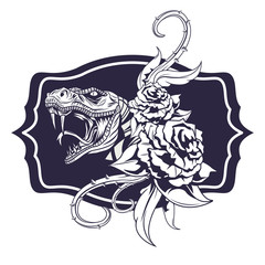 snake and roses drawn tattoo icon