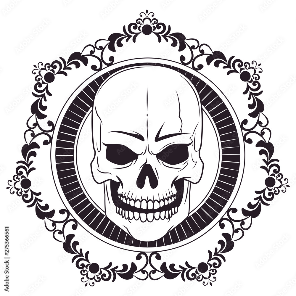 Sticker skull drawn tattoo icon