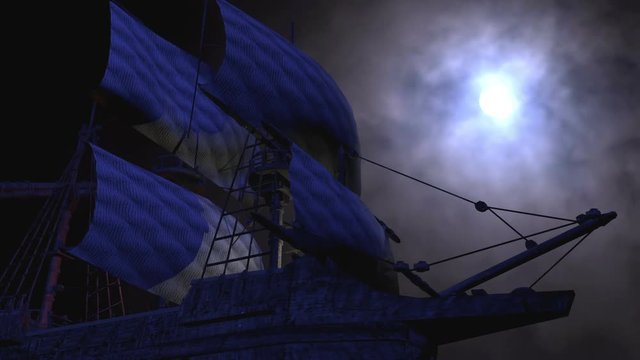 Sailing ship at night