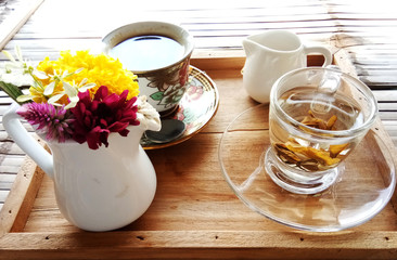 cup of tea and flowers