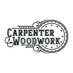 Carpenter industry logo vintage badge design, simple minimalist, plane wood work tool element.
