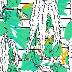 Tropical, stripe, animal motif. Seamless pattern