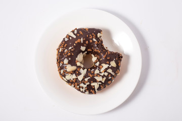 Chocolate donuts dessert. chocolate flavor donut with toppings
