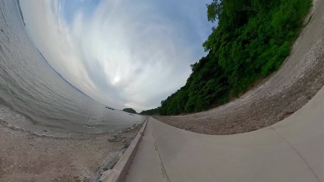 Ansan, South Korea - 20 June 2019 Gubongdo Sunset Observatory in Ansan Daebudo Island edited by Gopro Fusion 360 Little Planet view.