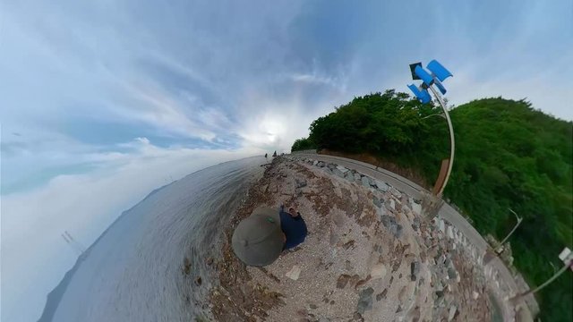 Ansan, South Korea - 20 June 2019 Gubongdo Sunset Observatory in Ansan Daebudo Island edited by Gopro Fusion 360 Little Planet view.