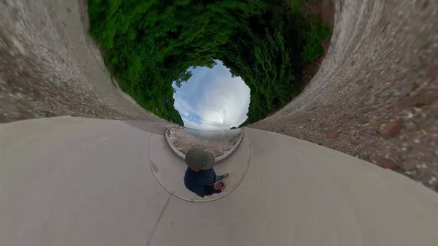 Ansan, South Korea - 20 June 2019 Gubongdo Sunset Observatory in Ansan Daebudo Island edited by Gopro Fusion 360 Little Planet view.