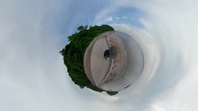 Ansan, South Korea - 20 June 2019 Gubongdo Sunset Observatory in Ansan Daebudo Island edited by Gopro Fusion 360 Little Planet view.