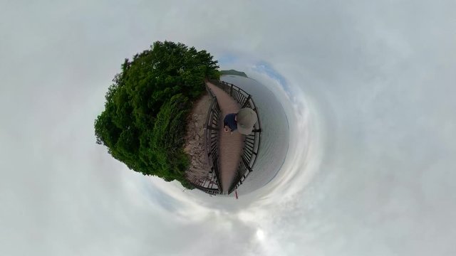 Ansan, South Korea - 20 June 2019 Gubongdo Sunset Observatory in Ansan Daebudo Island edited by Gopro Fusion 360 Little Planet view.