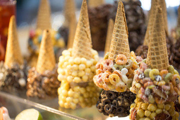 Collection of empty ice cream cone isolated. blank crispy ice cream cone