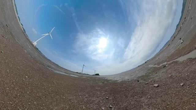 Ansan, South Korea - 20 June 2019 Tando Tideland in Ansan Daebudo Island edited by Gopro Fusion 360 Little Planet view.