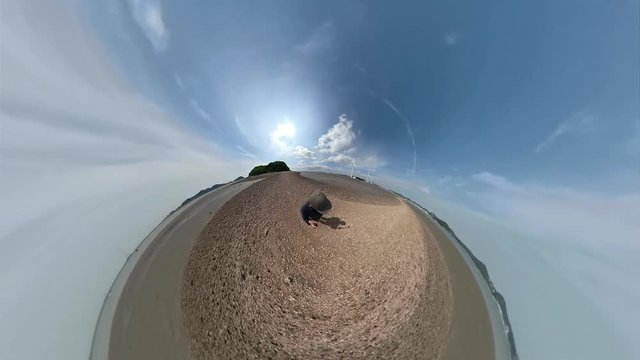 Ansan, South Korea - 20 June 2019 Tando Tideland in Ansan Daebudo Island edited by Gopro Fusion 360 Little Planet view.