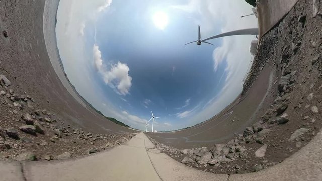 Ansan, South Korea - 20 June 2019 Tando Tideland in Ansan Daebudo Island edited by Gopro Fusion 360 Little Planet view.
