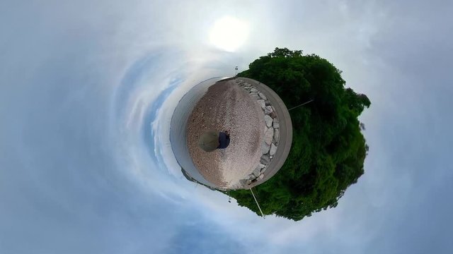 Ansan, South Korea - 20 June 2019 Gubongdo Sunset Observatory in Ansan Daebudo Island edited by Gopro Fusion 360 Little Planet view.
