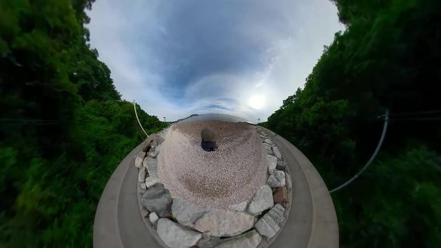 Ansan, South Korea - 20 June 2019 Gubongdo Sunset Observatory in Ansan Daebudo Island edited by Gopro Fusion 360 Little Planet view.