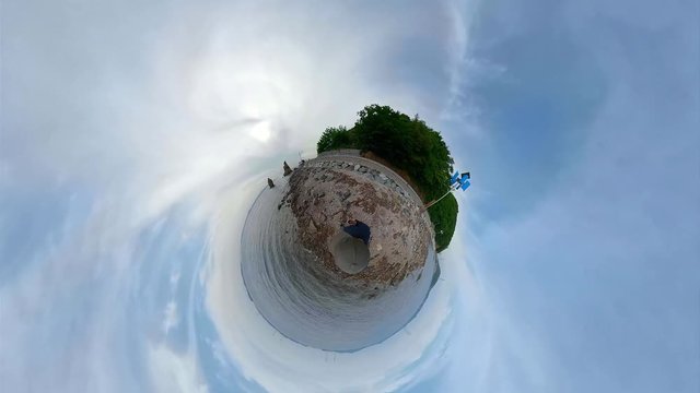 Ansan, South Korea - 20 June 2019 Gubongdo Sunset Observatory in Ansan Daebudo Island edited by Gopro Fusion 360 Little Planet view.