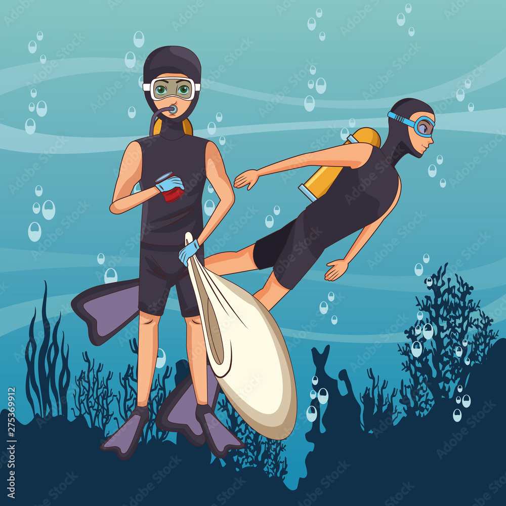 Wall mural scuba diving avatar cartoon character