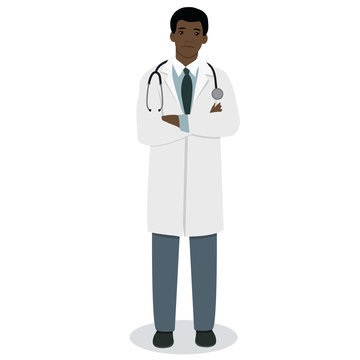 An image of a black doctor isolated on a white background. Vector image.