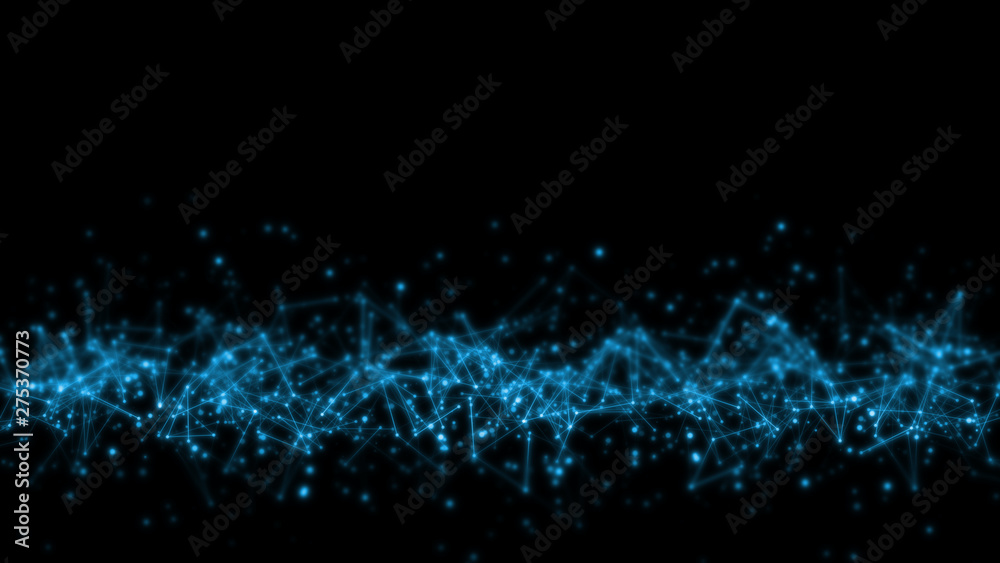 Poster 3d rendering of inside neural network with flare light. dots and lines geometry connected. concept f