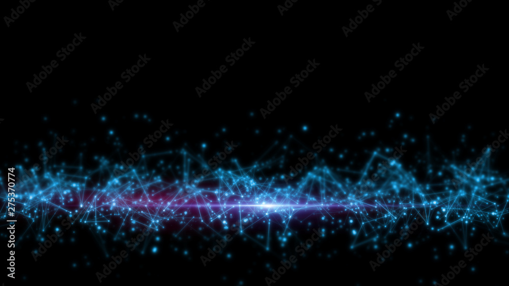 Poster 3d rendering of inside neural network with flare light. dots and lines geometry connected. concept f