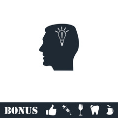Head idea icon flat