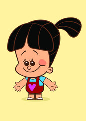 Cute cartoon girl, with ponytail, smiling