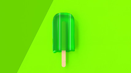 Green Ice cream sticks on green paper background.
