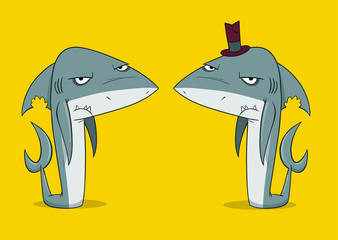 2 disappointed cartoon shark brothers