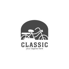 Classic old bicycle logo silhouette, historical vintage retro bicycle inside window frame in vector design icon logo