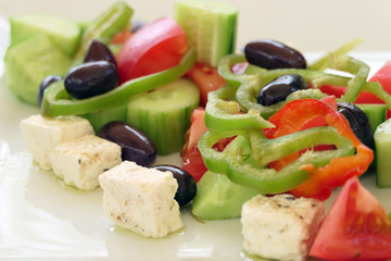 Traditional Greek Salad with Fetta Cheese, Tomatoes, Cucumber, Pepper and Olives