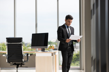 Side view image of Caucasian businessman..