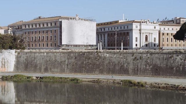 View of semi-abandoned Rome. Banks of Tiber river and just birds passing by. Shot near Vatican City and "Saint Angel Castle" Castel Sant Angelo. Shot on Red Monstro 8K. In 4K