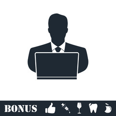 Businessman Working on Computer icon flat