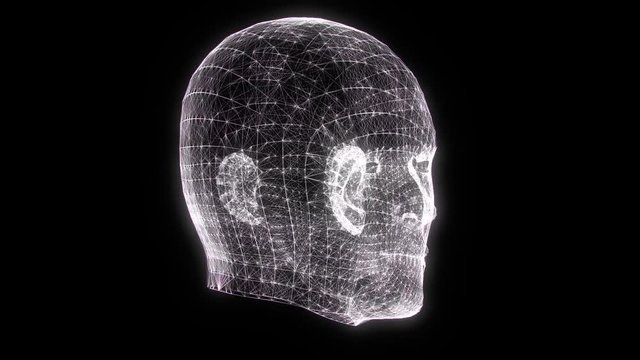White Wireframe Man Head Animation Loop Graphic Element