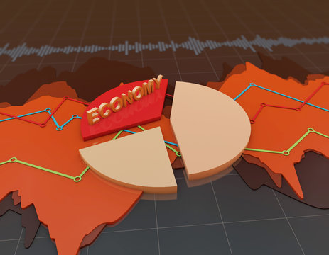 Financial Stock Market Chart, Economic Curve And Pie Chart