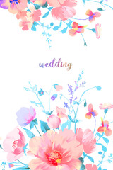 Elegant watercolor beautiful peony flower and rose flower illustration