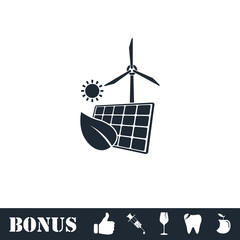 Eco power icon flat
