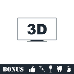 3D Television icon flat
