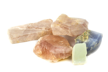 Rose Quartz mineral for accessories industrial isolate on white background