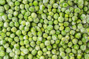 Frozen Green Peas Close Up Top View. Food Background 