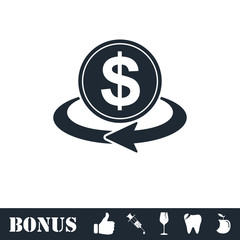 Money transfer icon flat
