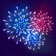 Shiny fireworks on starry sky background for Independence day holiday design