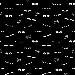 A seamless vector halloween background pattern with spooky lurking eyes. Surface print design.