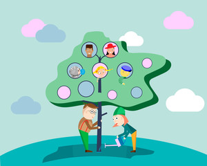 Obraz na płótnie Canvas Illustration of a family tree. Parents grow their family tree. Vector illustration.