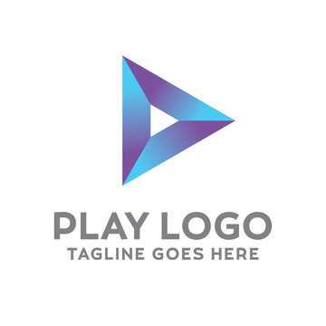 Play Logo For Technology Design With Colorful Style Concept. Digital Logo Company with Media  Player Concept. Triangle and Gradient Symbols. Movie Icon for Business, website, Studio, Media, Internet.
