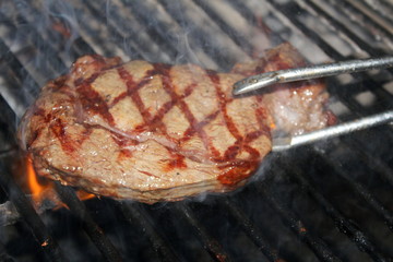 steak with a beautiful grid pattern on the grill