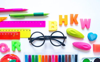 Stationery flat lay. Back to school.