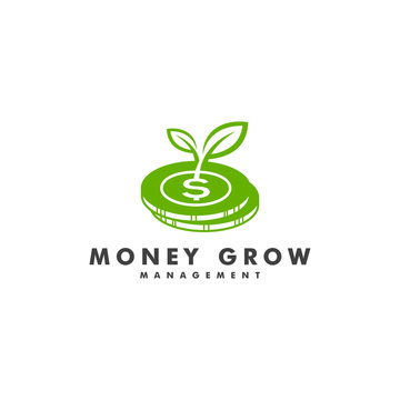 coin leaf sprout money grow investment logo icon illustration - Vector