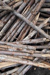 Wooden pile in construction site 