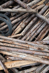 Wooden pile on construction site 